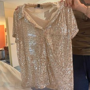 Sequin button down T NWT
